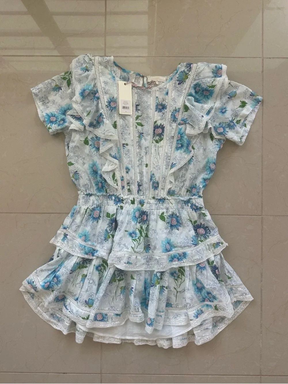 FOR LIZ - NWT LoveShackFancy Natasha Floral Mini Dress in Blueberry Cloud(XL) - Picture 5 of 5